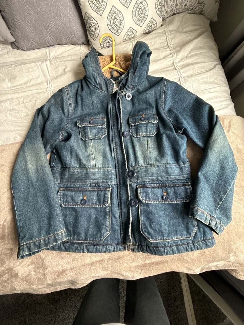 Old Navy Denim Jacket Size XL Blue Fleece Lined Hooded Jacket